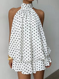 Damen modisches Polka-Dots Set mit hohem Kragen und voluminösen Ärmeln R&B