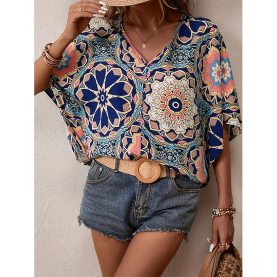 Damen Oversized Bluse mit kontrastvollem Blumenmuster R&B