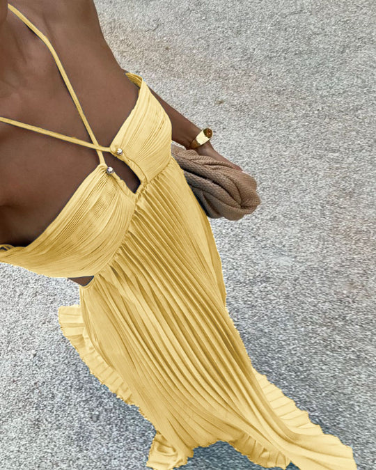 Damen Plisseekleid mit schulterfreiem Design und raffinierten Trägerdetails R&B
