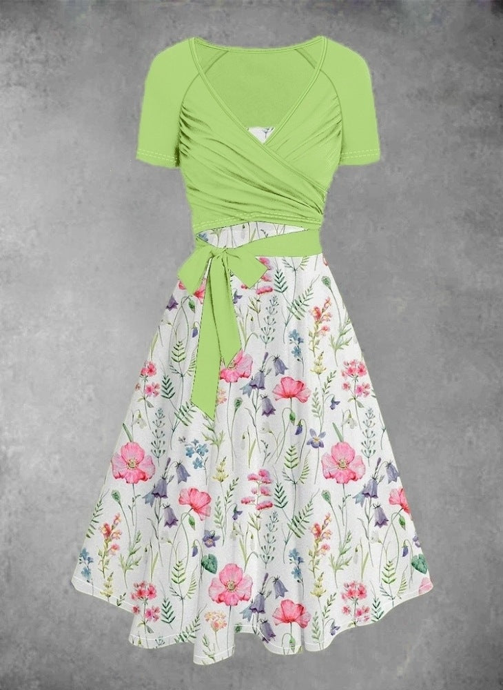 Damen Wickelkleid mit floralem Print und Taillengürtel R&B