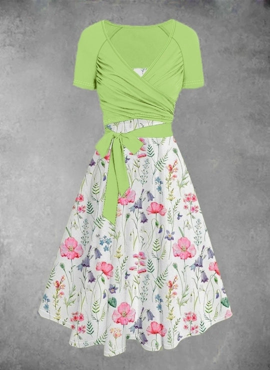 Damen Wickelkleid mit floralem Print und Taillengürtel R&B