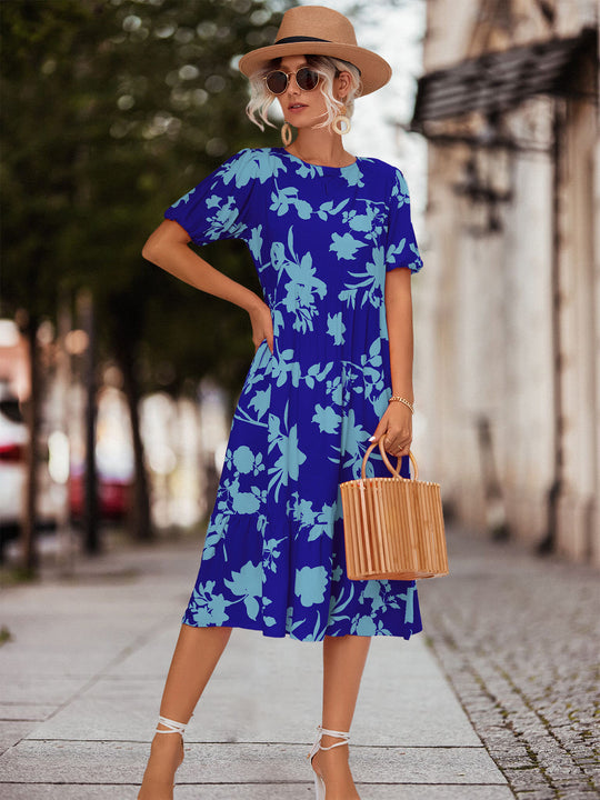 Damen Fließendes Maxikleid mit floralem Design und voluminösen Ärmeln R&B