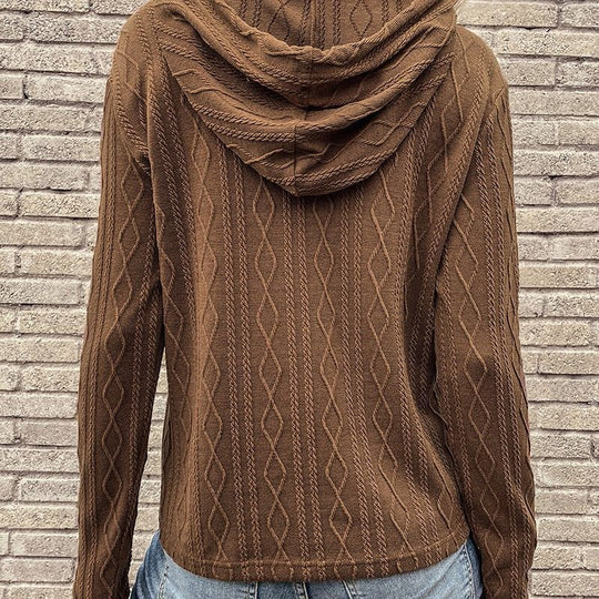 Damen Kapuzensweatshirt mit strukturiertem Zopfmuster R&B