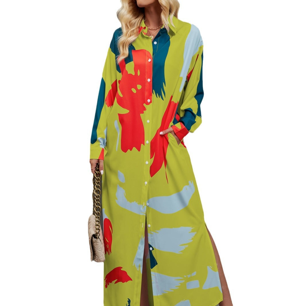 Damen Hemdblusenkleid mit farbenfrohem grafischen Muster und legere Passform R&B