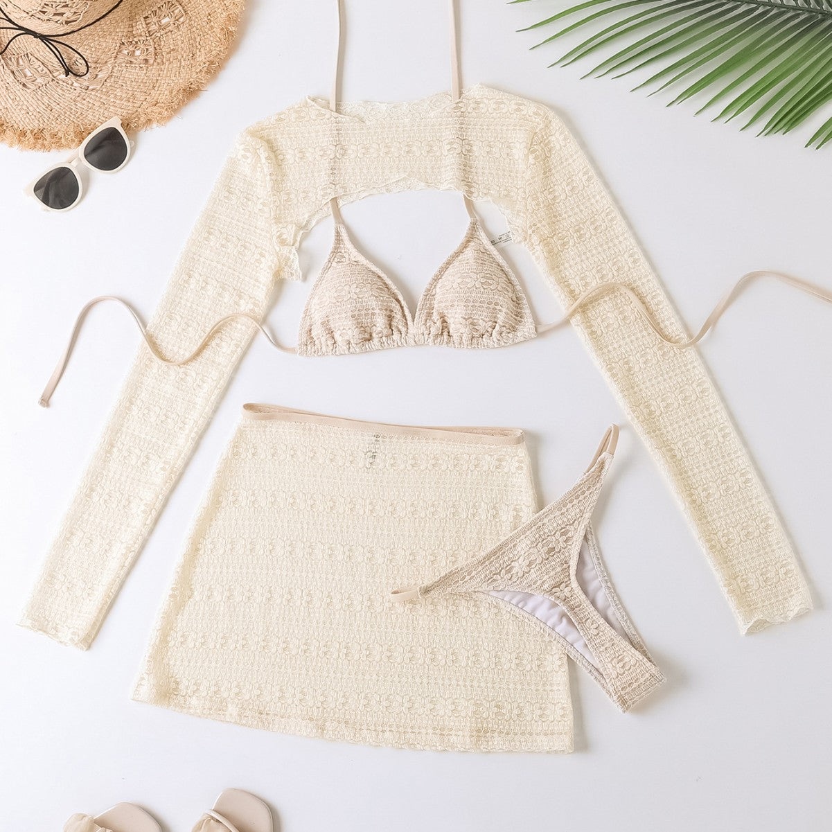 Damen Bikini-Set mit transparentem Cover-Up und figurbetonendem Design R&B