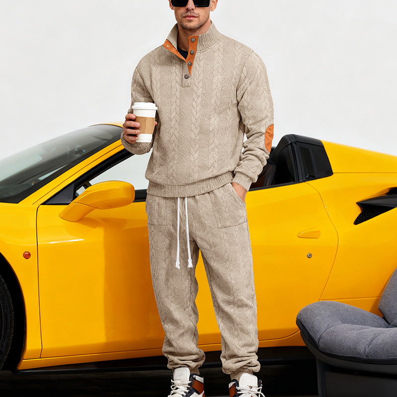 Herren nan Strickkombination aus Pullover und Jogginghose mit Zopfmuster und Ellenbogenbesatz R&B