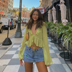 Damen Transparente Bluse mit Rüschen und Bindedetail R&B