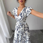 Damen Maxikleid im boho-inspirierten Design mit floralen Elementen und taillierbarem Gürtel R&B