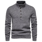 Herren bequemer Stehkragenpullover mit Knopfleiste und strukturiertem Design R&B