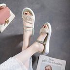 Damen modische Riemchen-Sandalen mit Perlenschmuck und gepolsterter Sohle