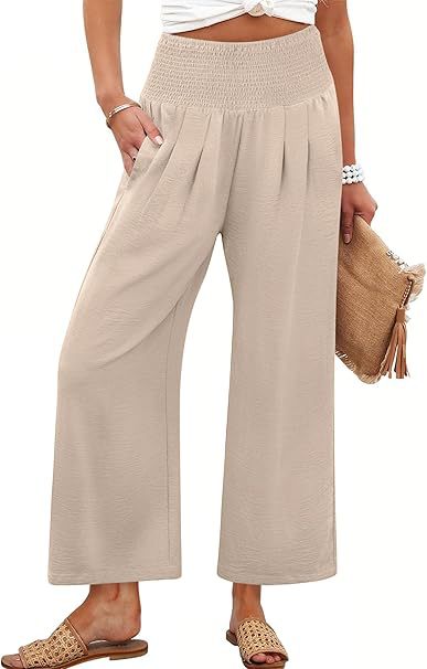 Damen Weite Culotte-Hose mit elastischem Bund und Falten R&B