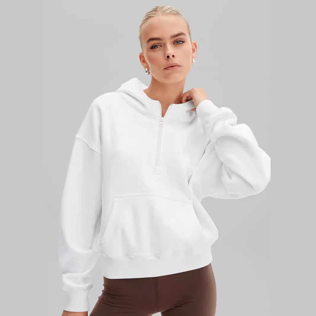 Damen Kapuzenpullover mit halbem Reißverschluss und Kängurutasche R&B