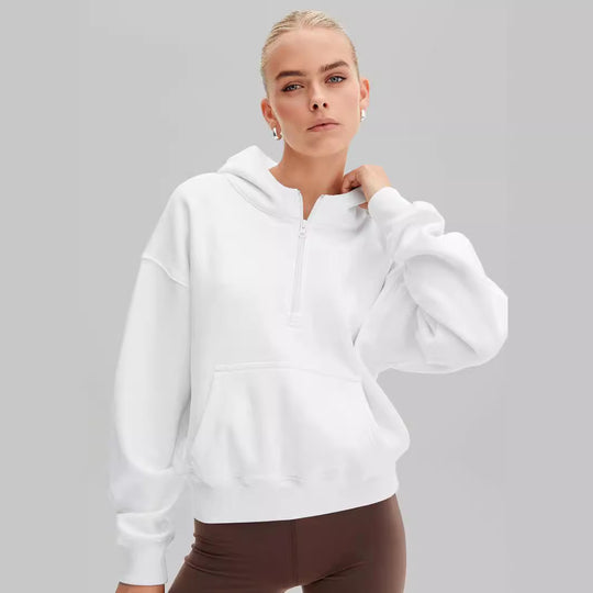 Damen Kapuzenpullover mit halbem Reißverschluss und Kängurutasche R&B
