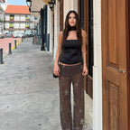 Damen Elegante, bestickte Pailetten-Hose im Palazzo-Stil R&B