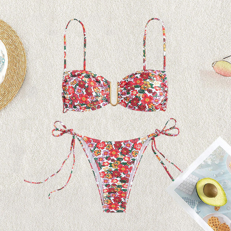 Damen Blütenmuster-Bikini mit verstellbaren Trägern R&B
