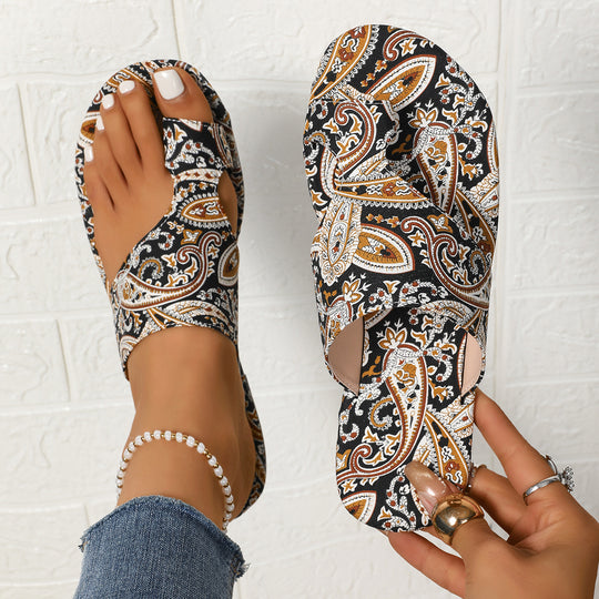 Damen modische Zehentrenner-Sandalen mit buntem Paisleymuster R&B