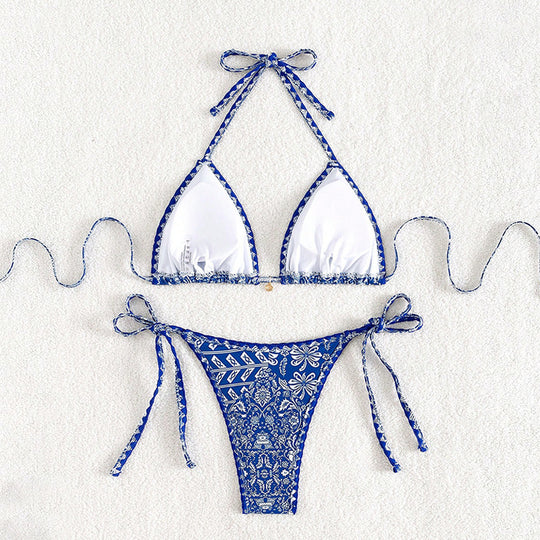 Damen Triangel-Bikini mit verstellbaren Bindebändern und floralem Print R&B