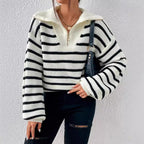 Damen stylischer Strickpullover mit hochgeschlossenem Kragen und lässigem Schnitt R&B