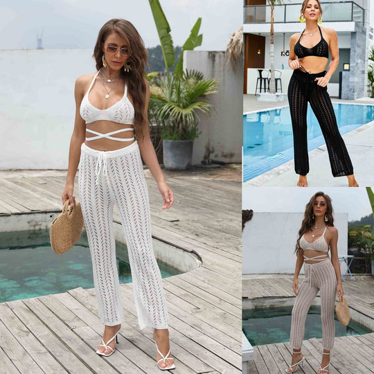 Damen Häkel-Bikini-Set mit transparentem Maxirock und elegantem Schnitt R&B