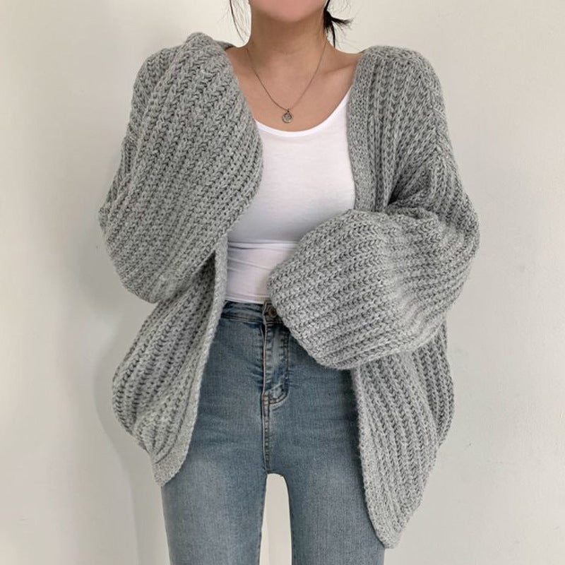 Damen Grobstrick Cardigan mit lässigem Schnitt und voluminösen Ärmeln R&B