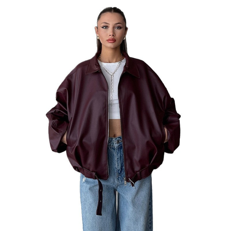 Damen elegante Kunstlederjacke R&B