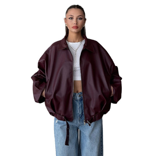 Damen elegante Kunstlederjacke R&B