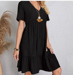 Damen Sommerliches Freizeitkleid mit V-Ausschnitt und Rüschensaum R&B