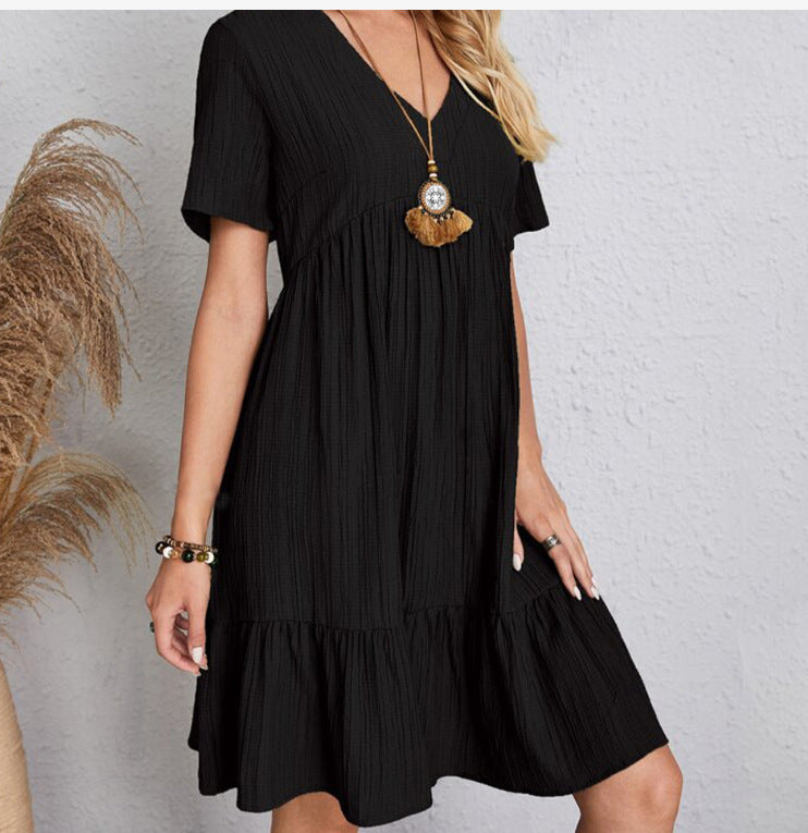 Damen Sommerliches Freizeitkleid mit V-Ausschnitt und Rüschensaum R&B