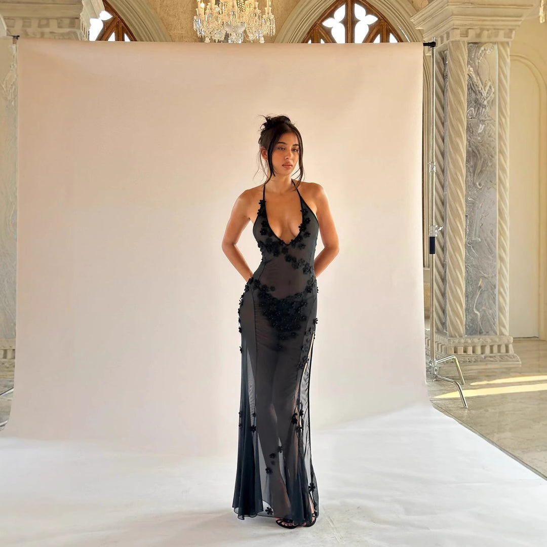 Damen Dekoratives Maxikleid mit raffinierten Spitzenakzenten und verführerischem V-Ausschnitt R&B