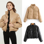 Damen gesteppte Kunstlederjacke mit hochschließendem Kragen und elastischen Bündchen R&B