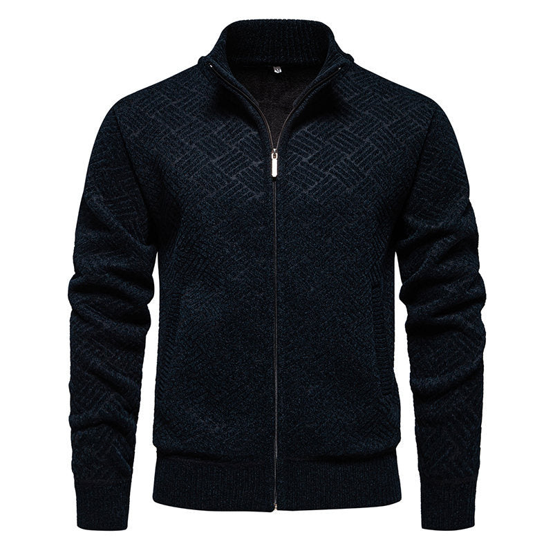Herren modische Strickjacke mit hochgeschlossenem Kragen und Reißverschluss R&B