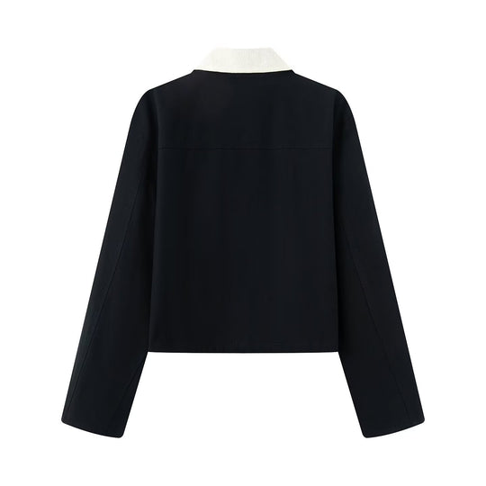 Damen lässige Jacke mit kontrastierendem Kragen und praktischen Taschen R&B