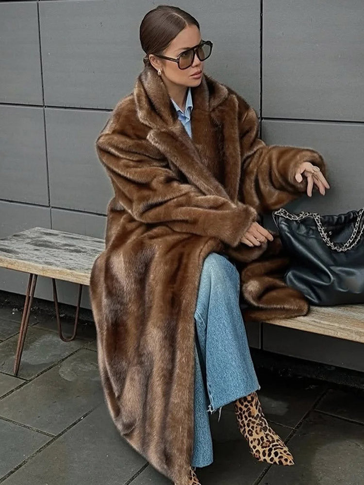 Damen luxuriöser Kunstpelzmantel R&B