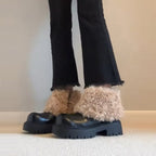 Damen modische Plateau-Stiefel mit flauschigem Schafteil und robuster Sohle R&B