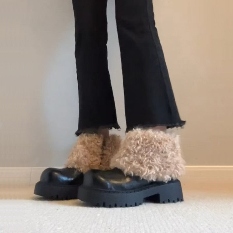 Damen modische Plateau-Stiefel mit flauschigem Schafteil und robuster Sohle R&B