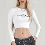 Damen cropped Langarmshirt mit raffinierter Grafik EB