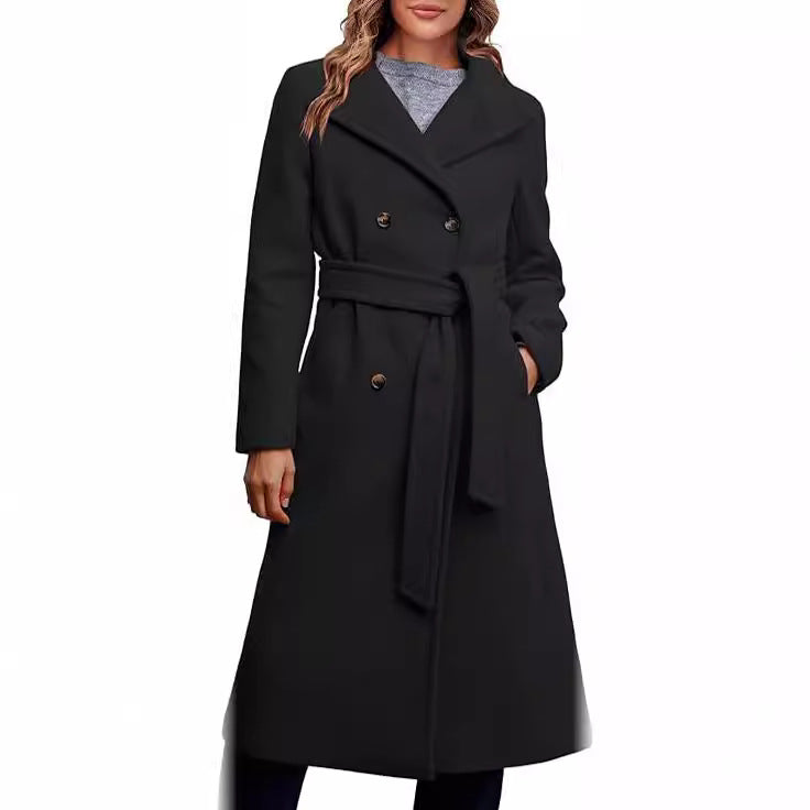 Damen Eleganter doppelreiher Mantel mit Gürteldetail R&B