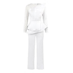 Damen eleganter Jumpsuit mit asymmetrischem Oberteil und raffiniertem Rüschendesign