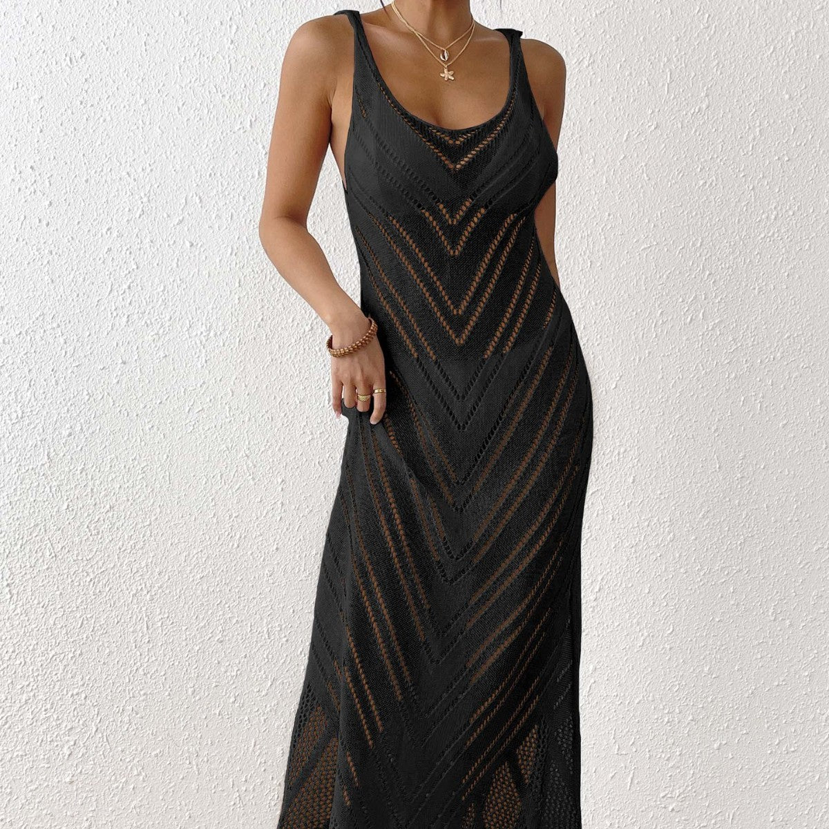 Damen luftiges Häkel-Midi-Kleid R&B