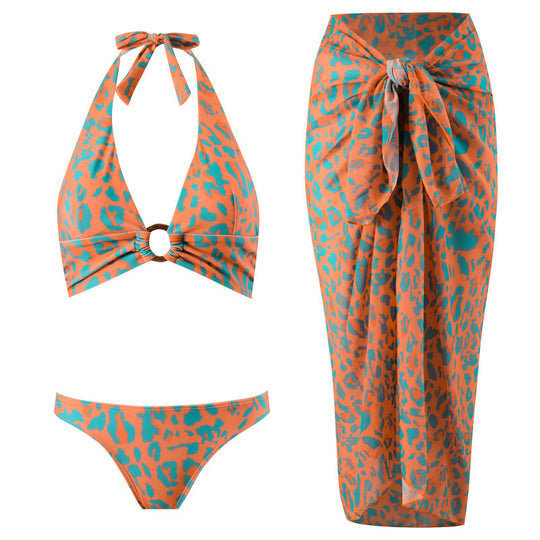 Damen Triangel-Bikini mit verspieltem Knoten-Design und elegantem Strandrock R&B