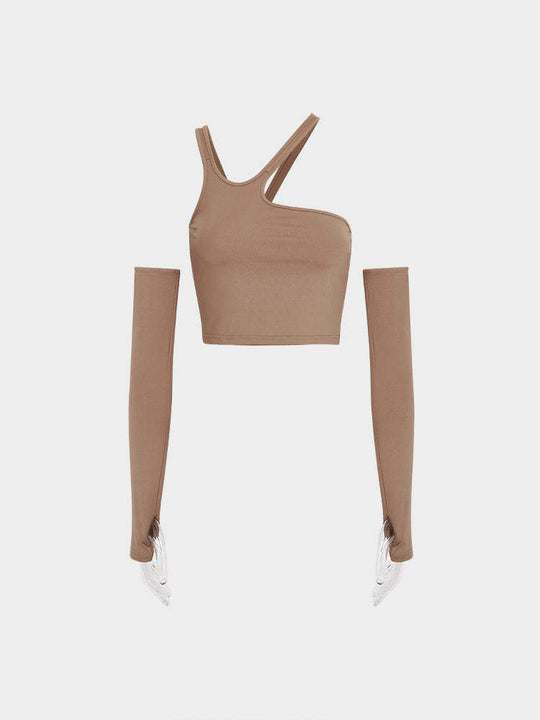 Damen Asymmetrisches Crop-Top mit langen Ärmeln R&B