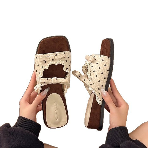 Damen elegante Slipper Sandalen mit Lochdesign und dekorativen Schleifen R&B