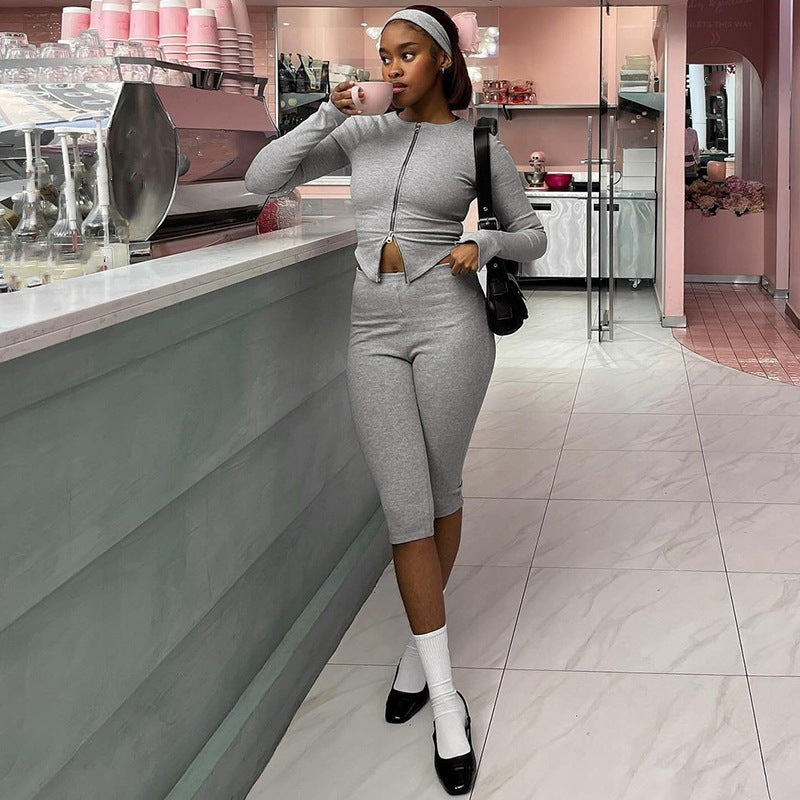 Damen Modisches Sport-Set mit Reißverschluss und tailliertem Schnitt R&B