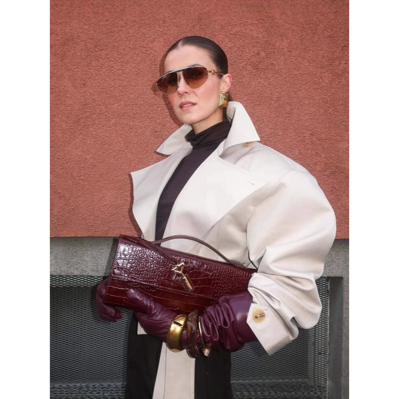 Damen modische Trenchjacke mit breitem Kragen und Taillengürtel R&B