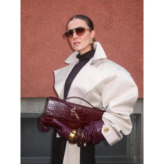 Damen modische Trenchjacke mit breitem Kragen und Taillengürtel R&B