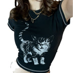 Damen T-Shirt mit kreativem Katzenmotiv R&B