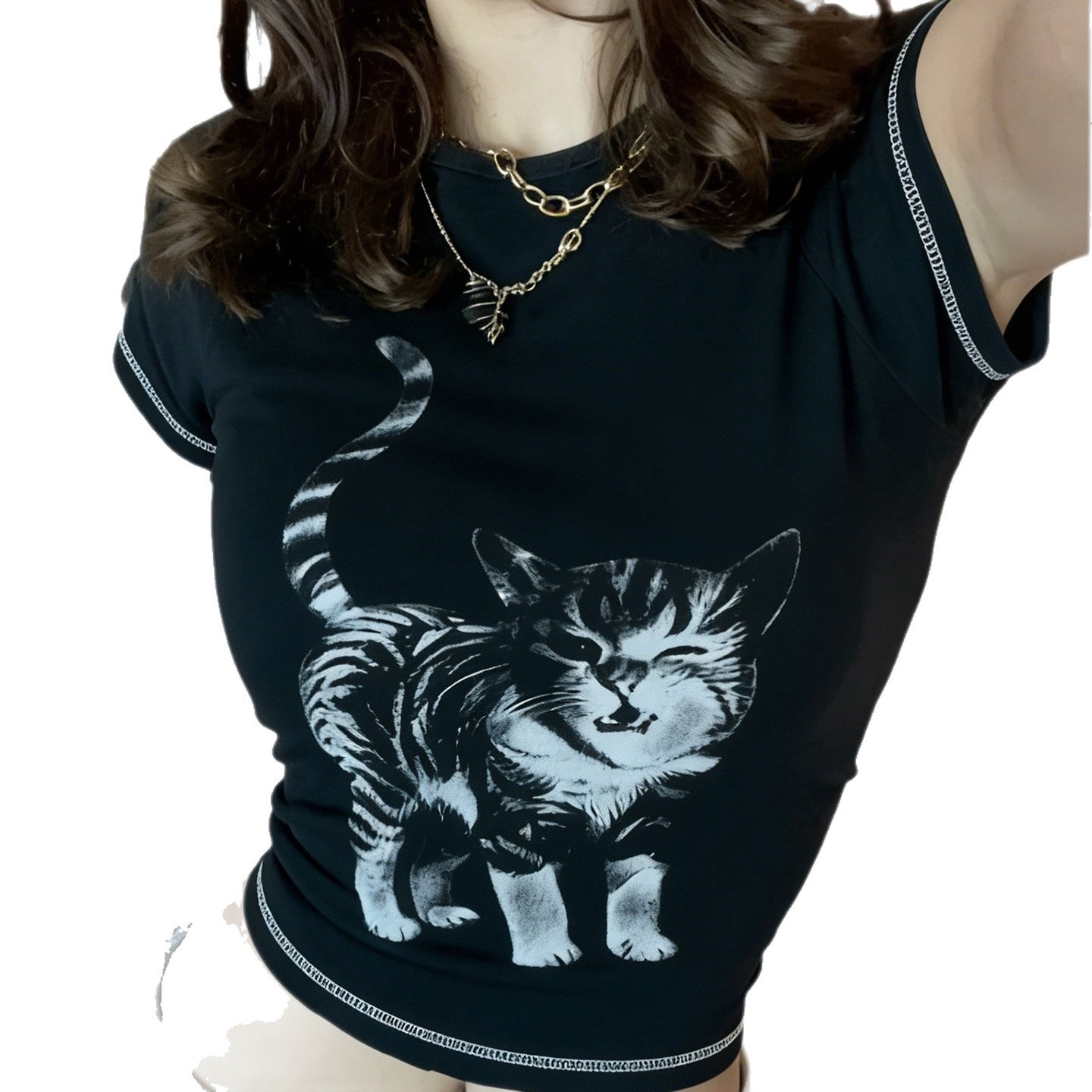 Damen T-Shirt mit kreativem Katzenmotiv R&B