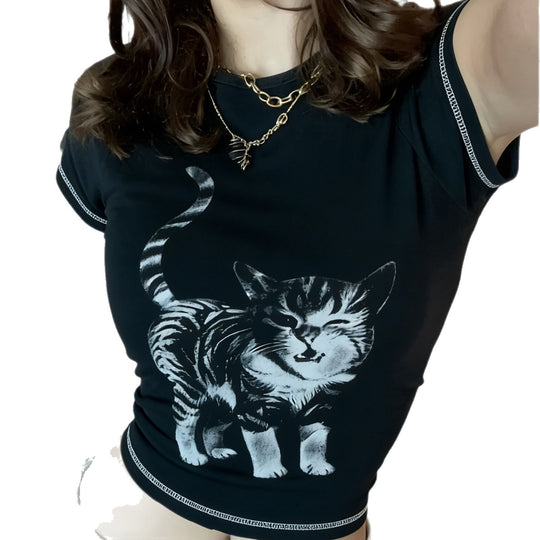 Damen T-Shirt mit kreativem Katzenmotiv R&B