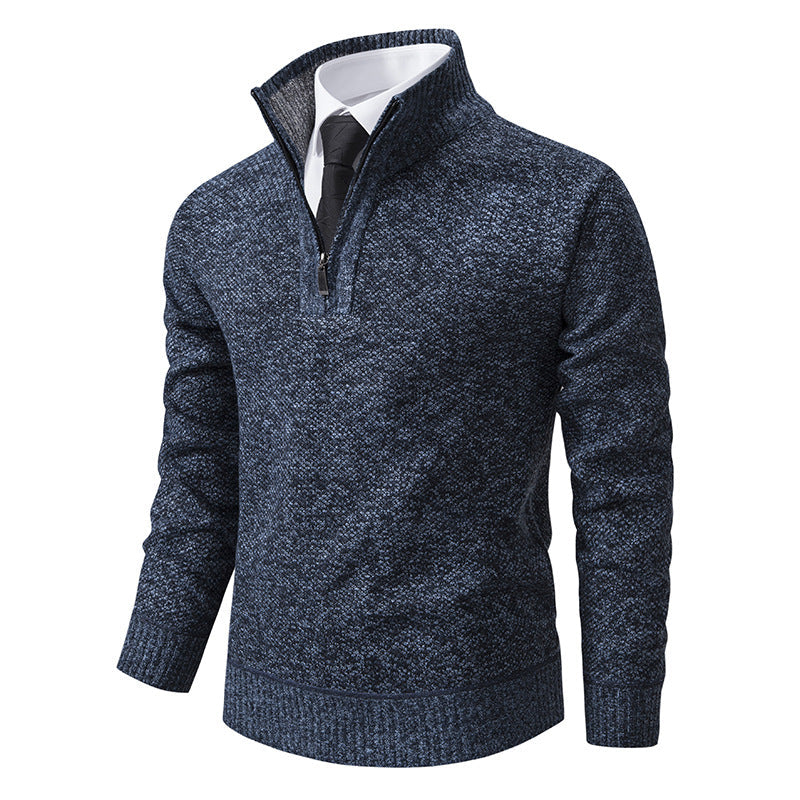 Herren eleganter Strickpullover mit halbem Reißverschluss und strukturierter Oberfläche R&B