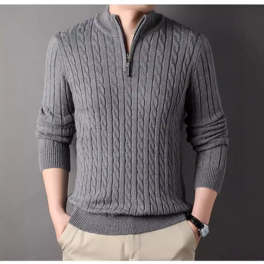 Herren Pullover mit Zipper und strukturiertem Zopfmuster R&B